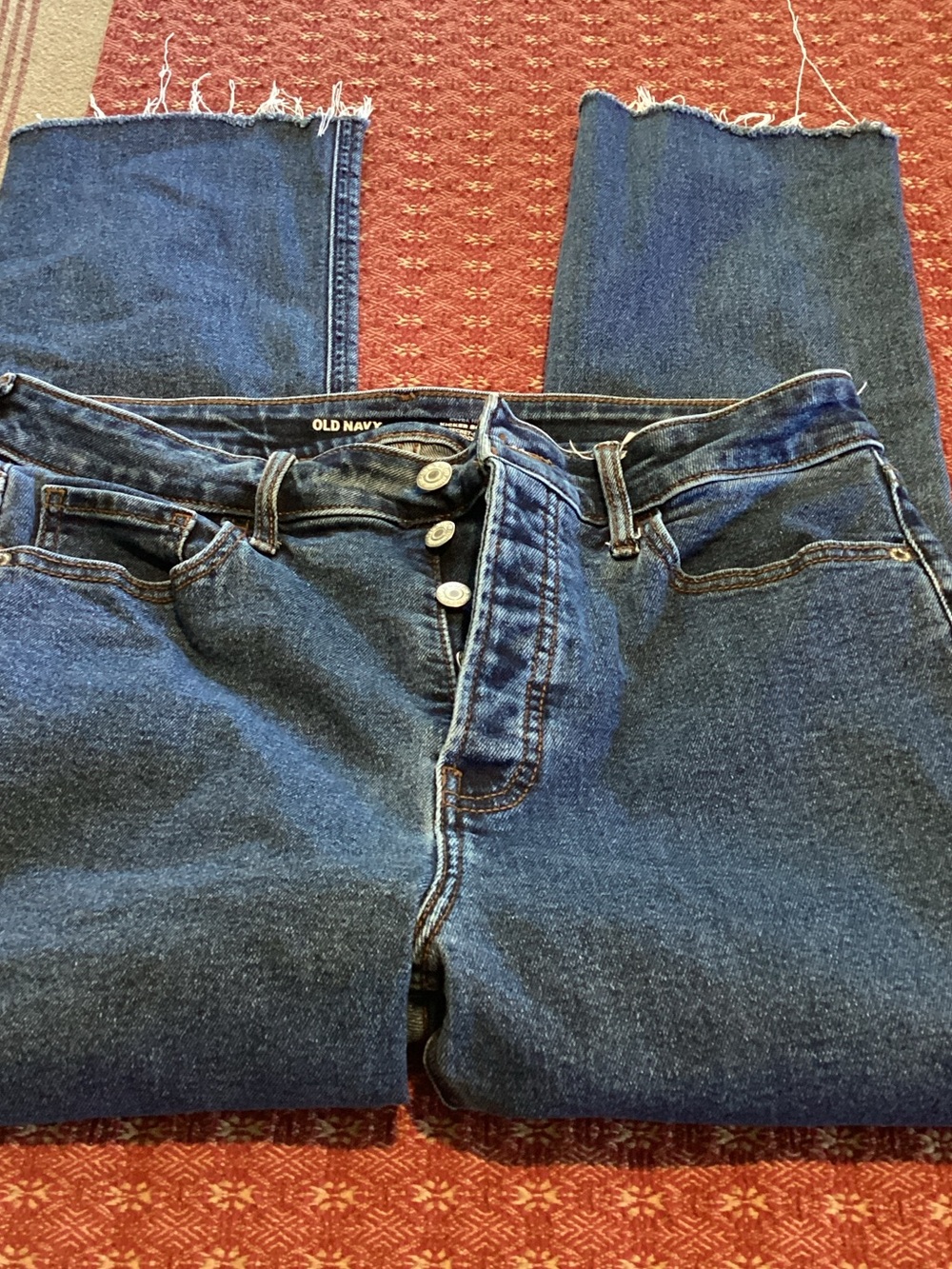 Old Navy Button-Fly Straight Jeans in Dark Blue Denim